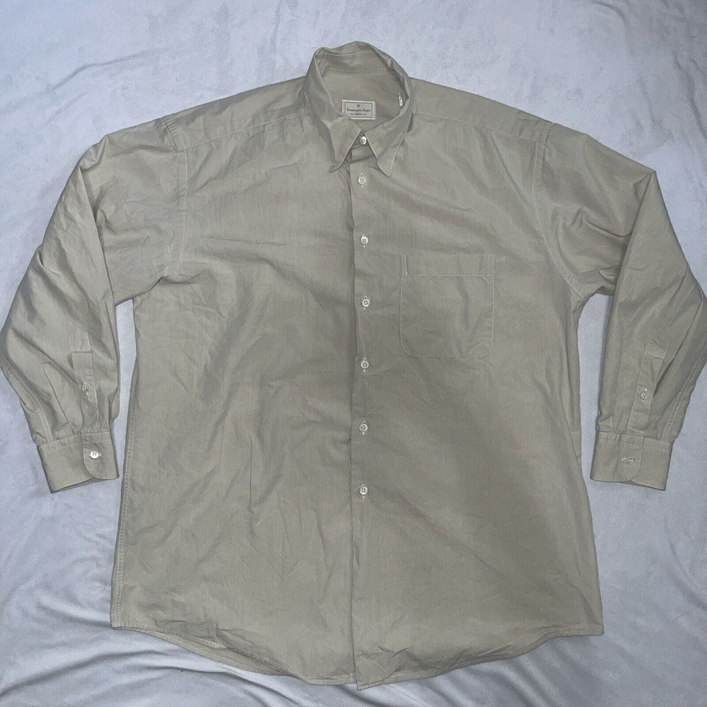 men's ermenegildo zegna Tan Button Front Long Sleeve Shirt Small 46 16.5